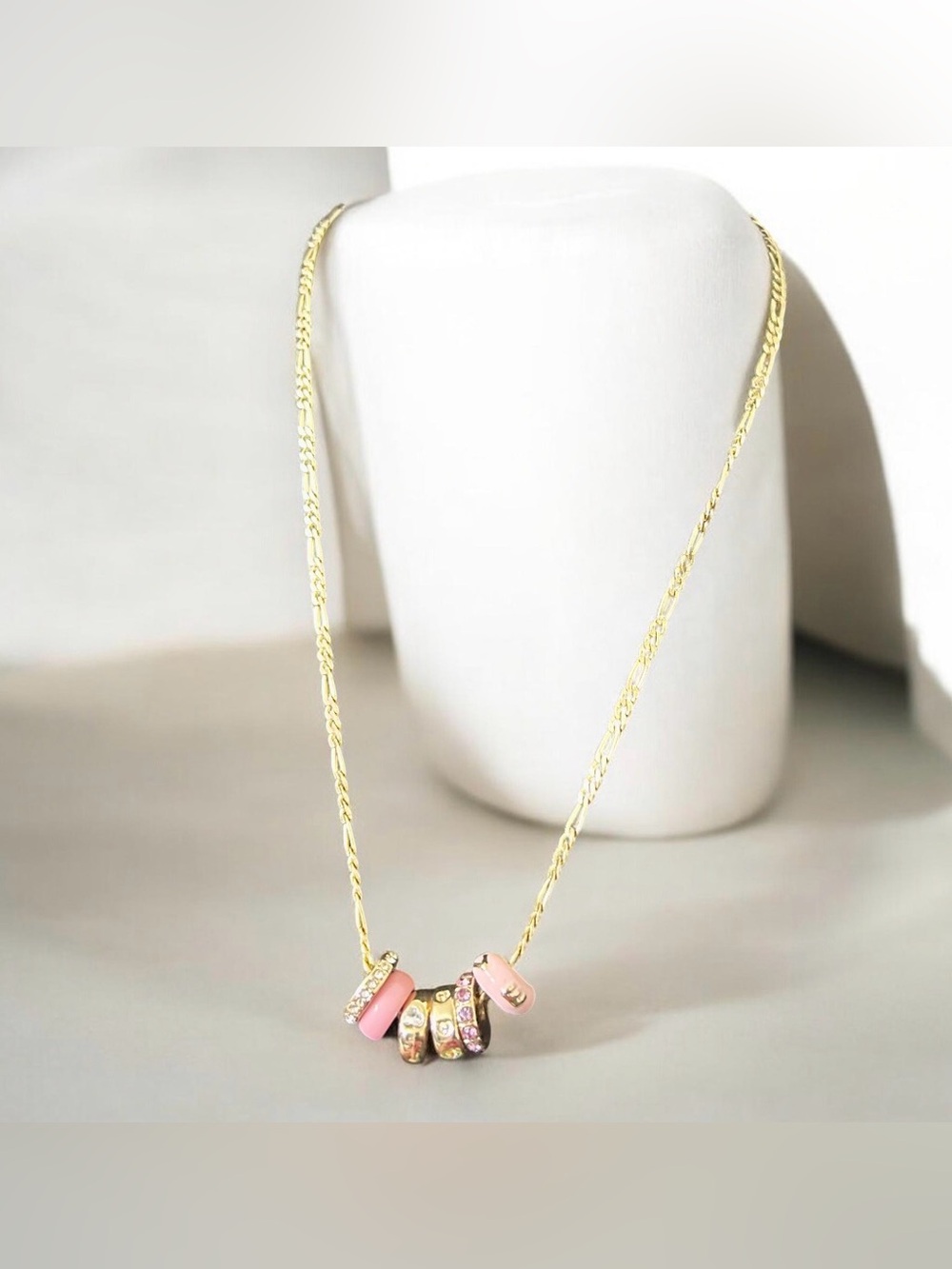 Delicate Pink Bead Gold Necklace - Women's Jewelry